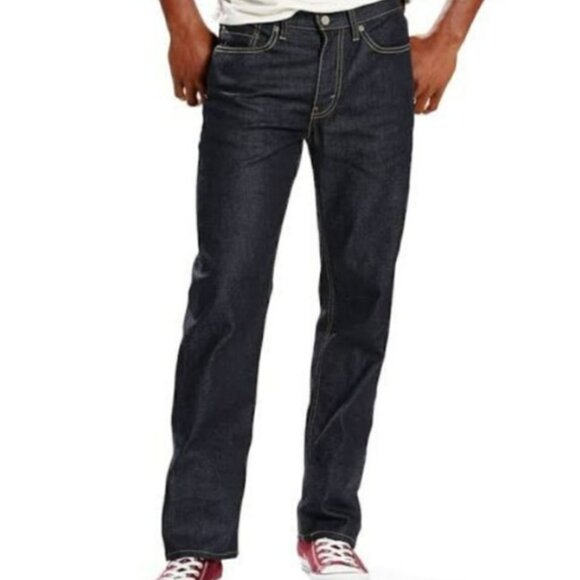 LEVI'S LEVIS Mens 514 Slim Straight Jeans Dark Wash Indigo w/ Stitching W32 L32 - Picture 1 of 13